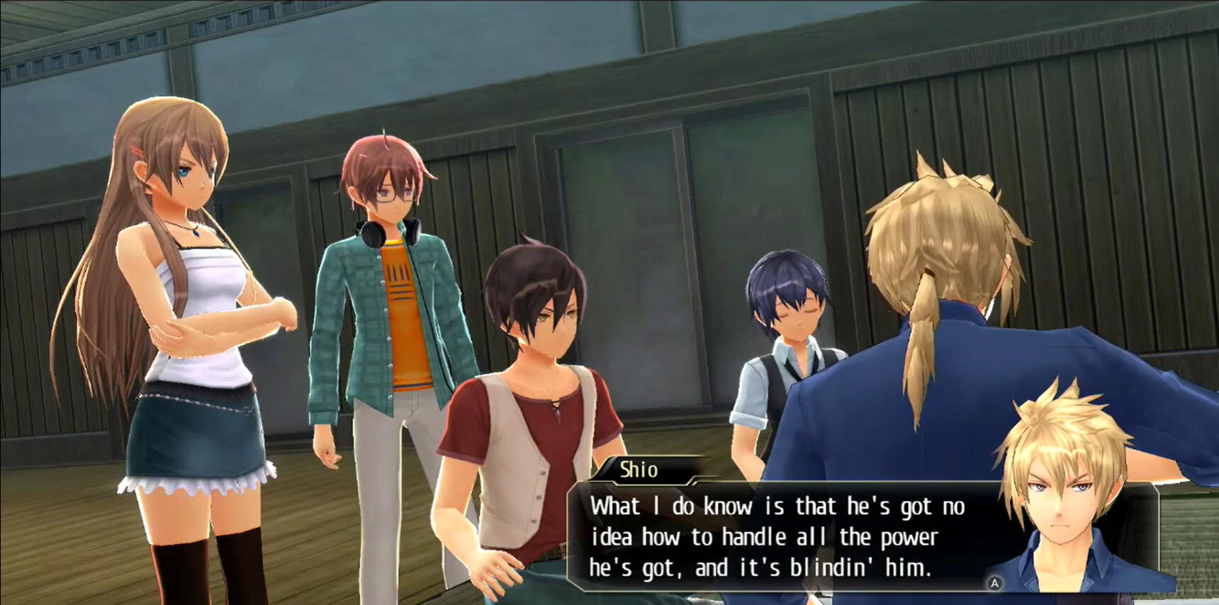 Tokyo Xanadu eX+ Screenshot 4 Text from Tokyo Xanadu eX+. Character Shio's dialogue reads: "What I do know is he's got no idea how to handle all the power he's got, and it's blindin' him."